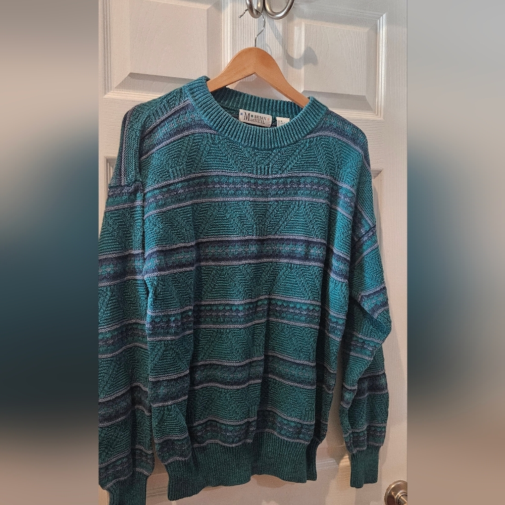 Men's Teal and Purple Striped Sweater
